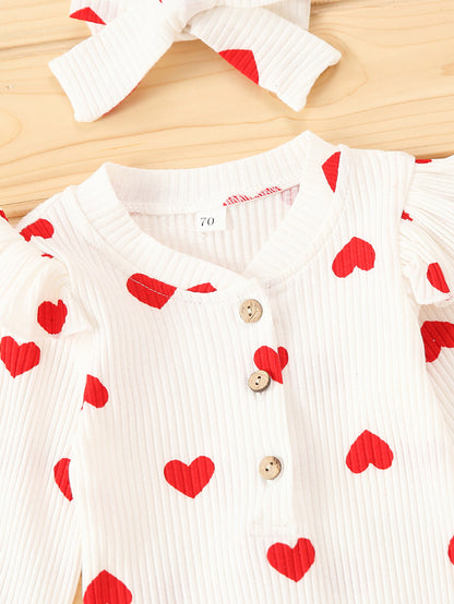 Autumn/Winter Kids Clothing Set with Heart Print